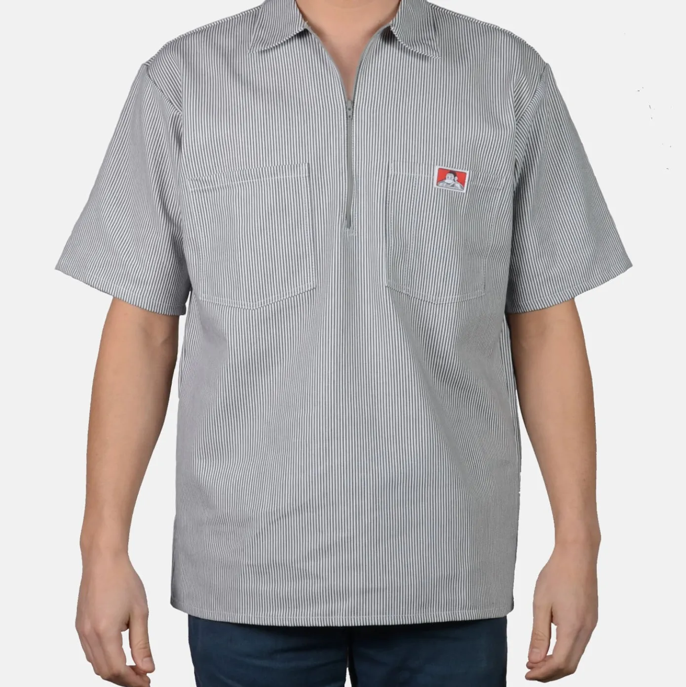 Short Sleeve Striped 1/2 Zip Shirt - Hickory