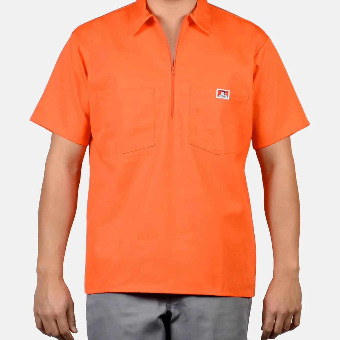 Short Sleeve Solid 1/2 Zip Shirt - Orange