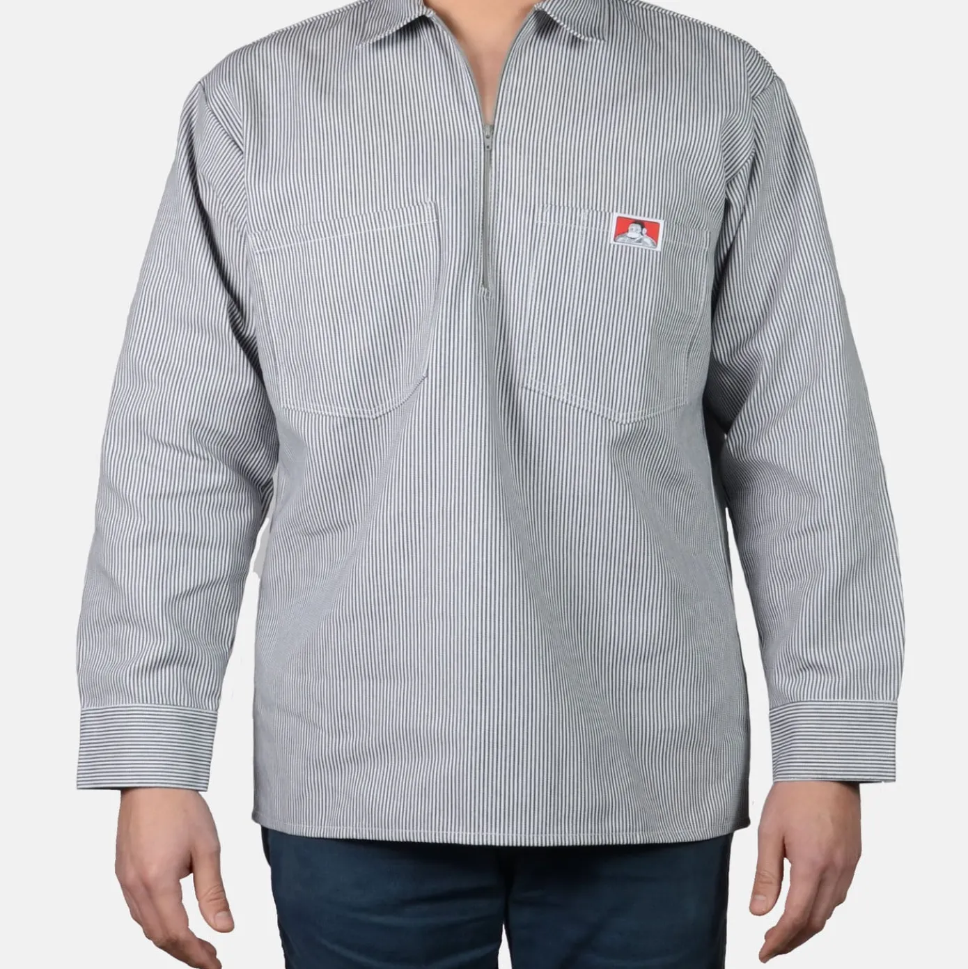 Long Sleeve Striped 1/2 Zip Shirt - Hickory