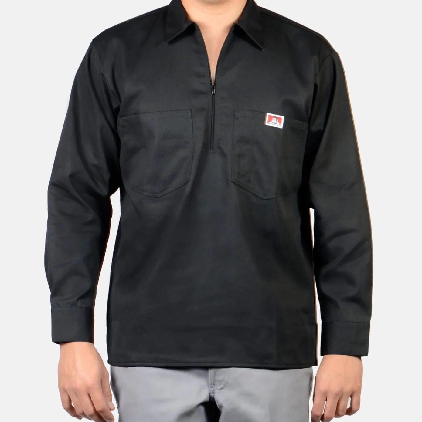 Long Sleeve Solid 1/2 Zip Shirt - Black