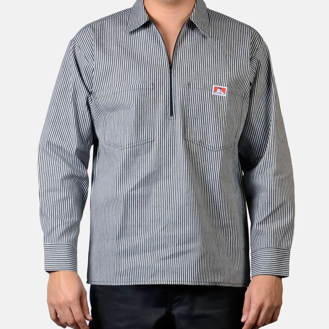 Long Sleeve Striped 1/2 Zip Shirt - Black