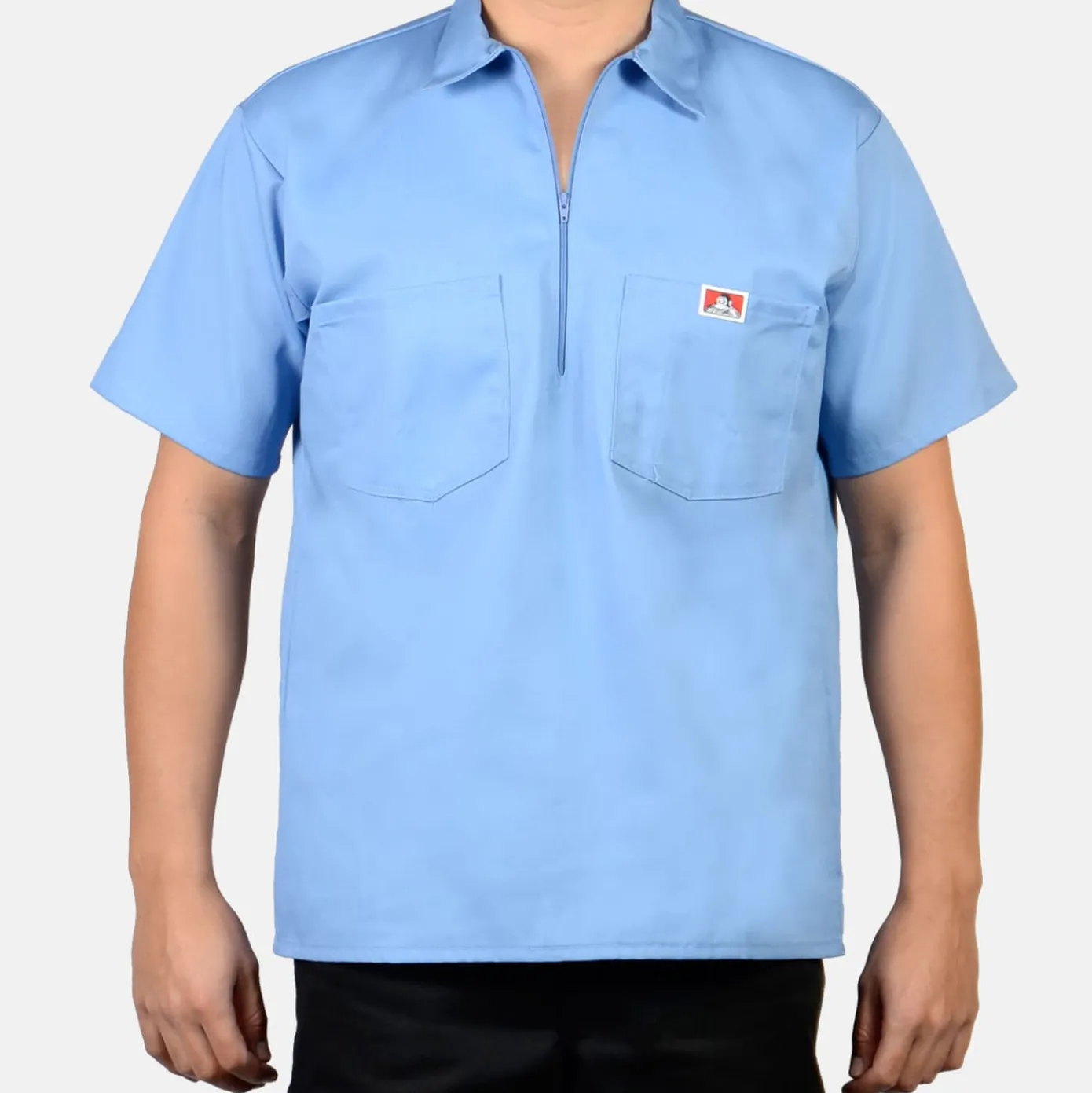 Short Sleeve Solid 1/2 Zip Shirt - Light Blue