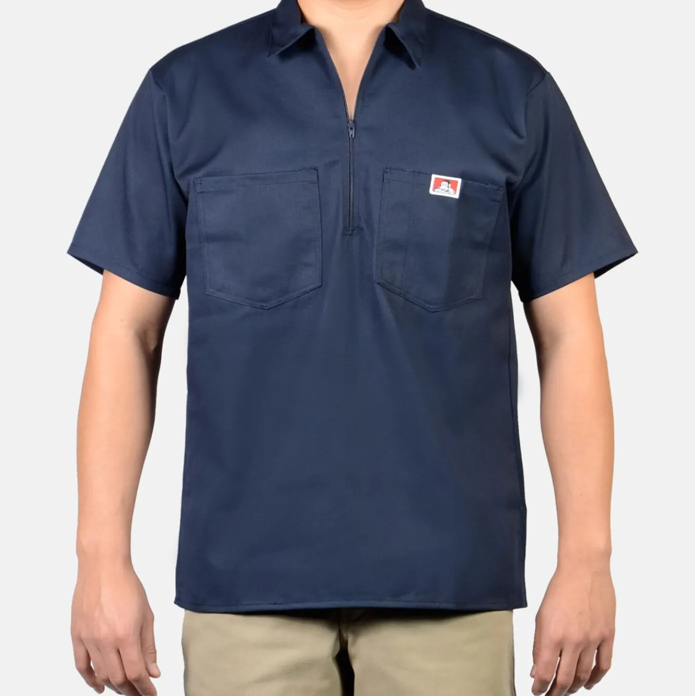 Short Sleeve Solid 1/2 Zip Shirt - Navy